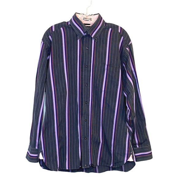Tommy Hilfiger Mens Medium Button Up Shirt 80s 2 Ply Fabric Stripe 100% Cotton - Picture 1 of 13